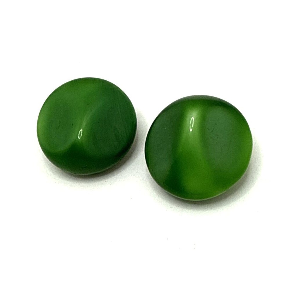 Vintage Green Moonstone Glass Clip on Earrings Button Dome 7/8"